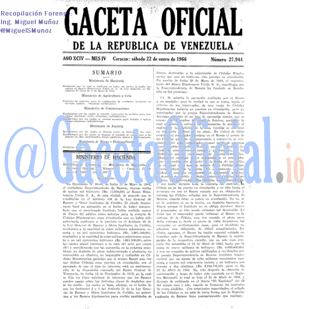 Gaceta Oficial 27944 del 22 Enero 1966