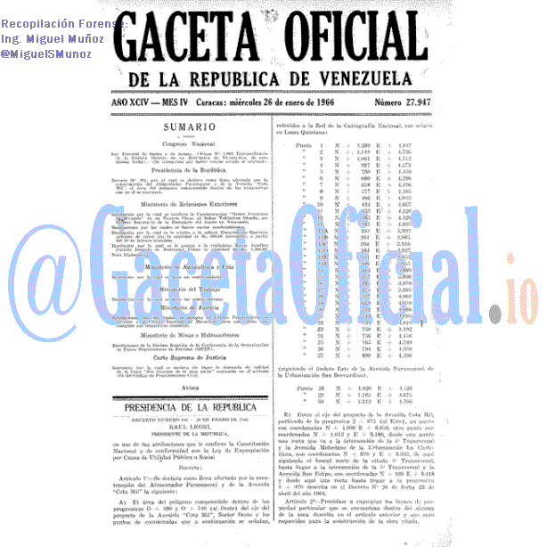 Gaceta Oficial 27947 del 26 Enero 1966