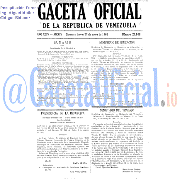 Gaceta Oficial 27948 del 27 Enero 1966