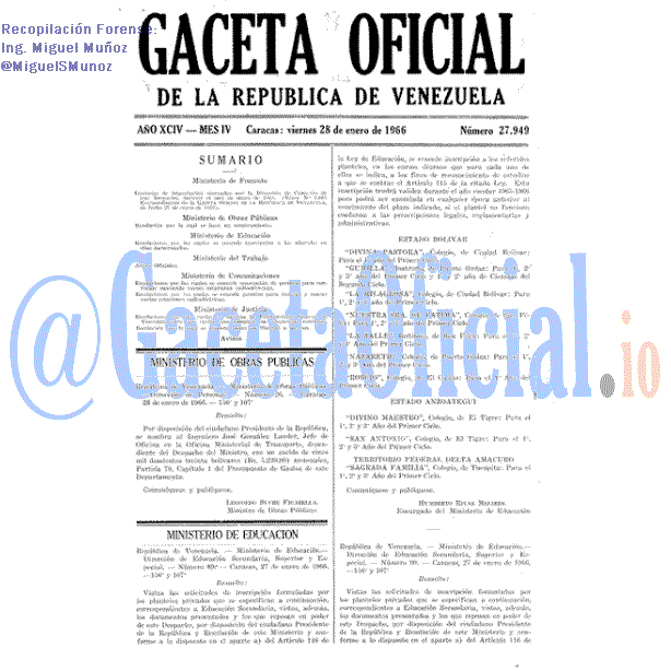 Gaceta Oficial 27949 del 28 Enero 1966