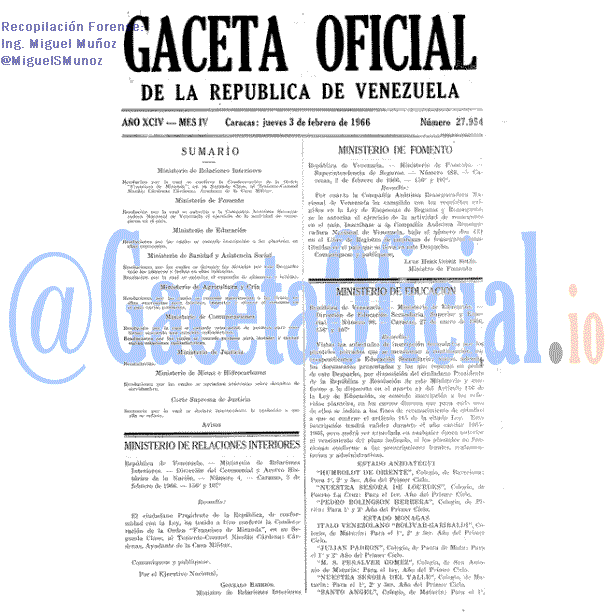 Gaceta Oficial 27954 del 3 Febrero 1966