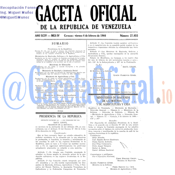 Gaceta Oficial 27955 del 4 Febrero 1966
