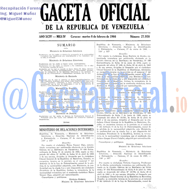 Gaceta Oficial 27958 del 8 Febrero 1966