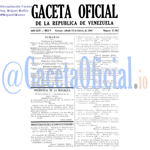 Gaceta Oficial 27962 del 12 Febrero 1966