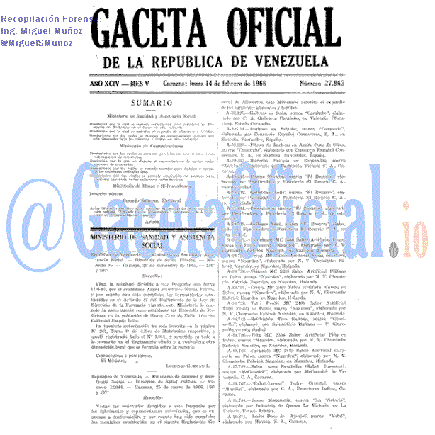 Gaceta Oficial 27963 del 14 Febrero 1966