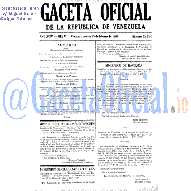 Gaceta Oficial 27964 del 15 Febrero 1966