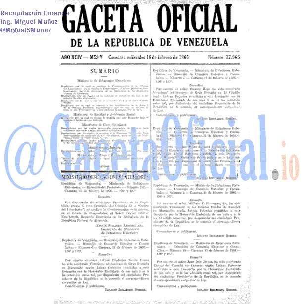 Gaceta Oficial 27965 del 16 Febrero 1966