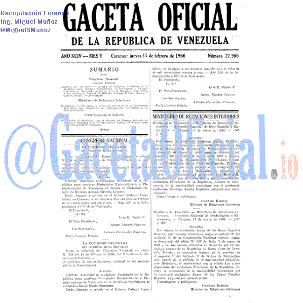 Gaceta Oficial 27966 del 17 Febrero 1966