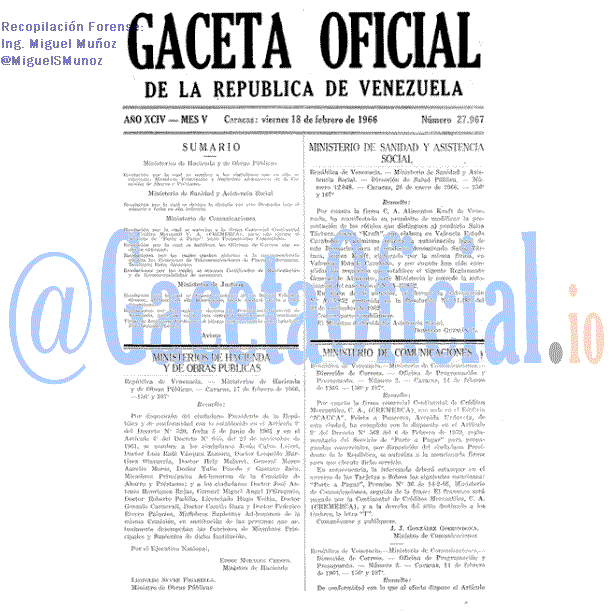 Gaceta Oficial 27967 del 18 Febrero 1966
