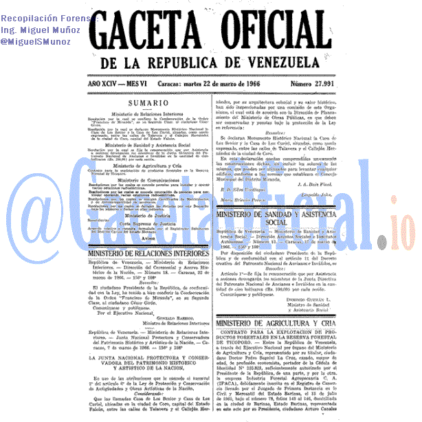 Gaceta Oficial 27991 del 22 Marzo 1966