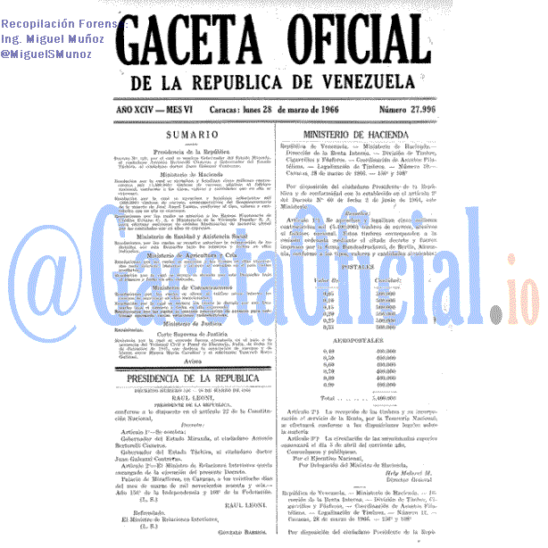 Gaceta Oficial 27996 del 28 Marzo 1966