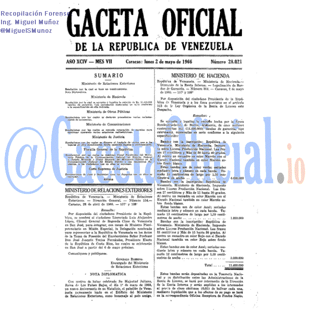 Gaceta Oficial 28021 del 2 Mayo 1966