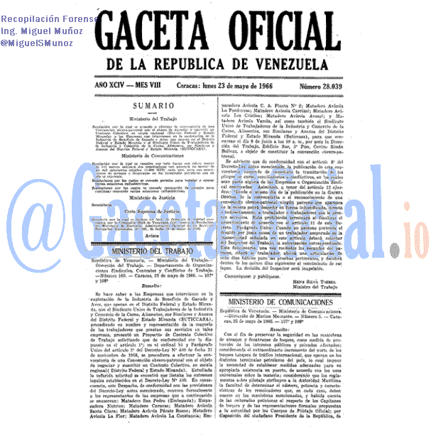 Gaceta Oficial 28039 del 23 Mayo 1966
