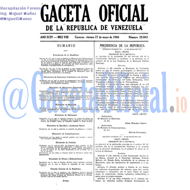 Gaceta Oficial 28043 del 27 Mayo 1966