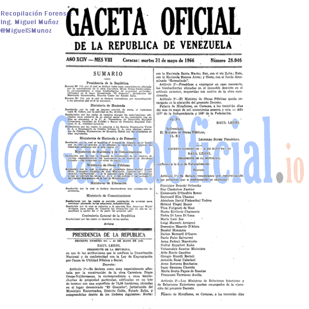 Gaceta Oficial 28046 del 31 Mayo 1966
