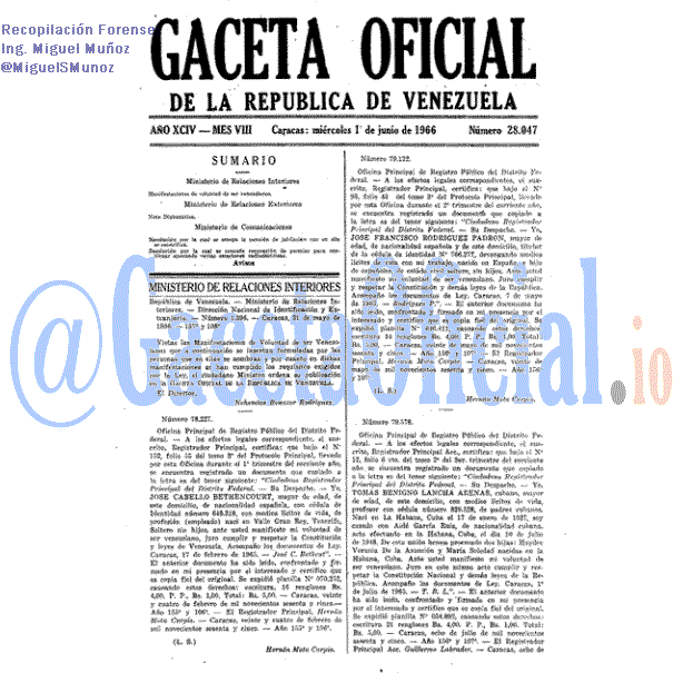 Gaceta Oficial 28047 del 1 Junio 1966
