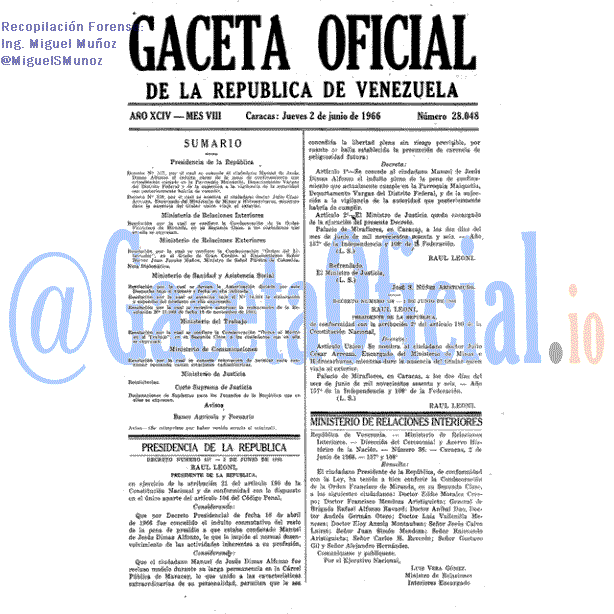 Gaceta Oficial 28048 del 2 Junio 1966