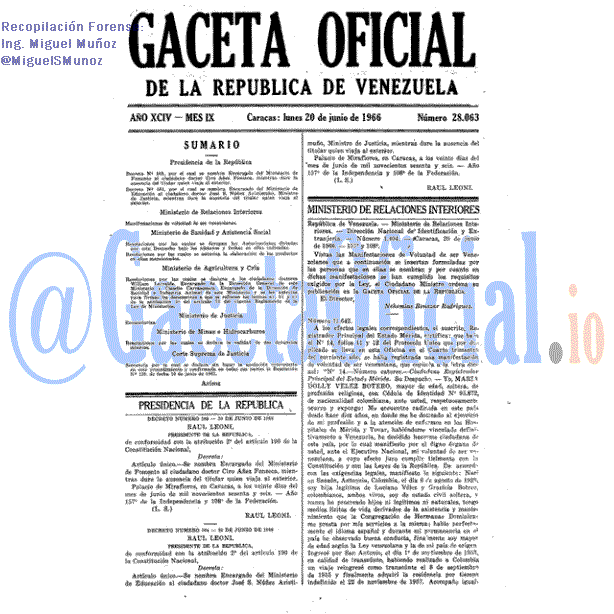 Gaceta Oficial 28063 del 20 Junio 1966
