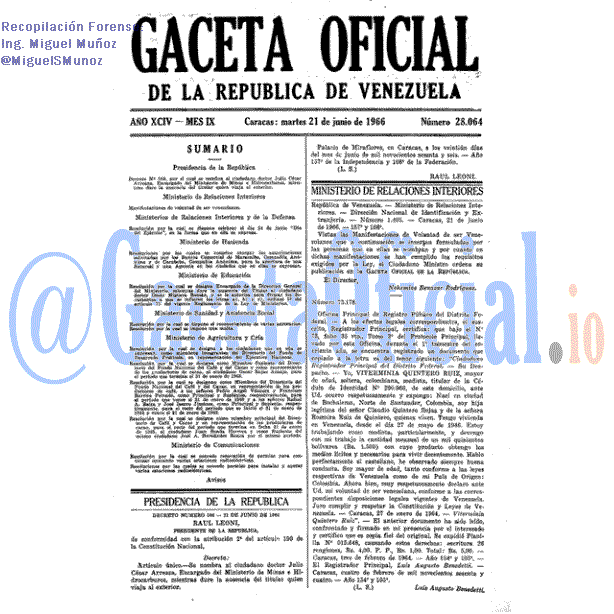 Gaceta Oficial 28064 del 21 Junio 1966