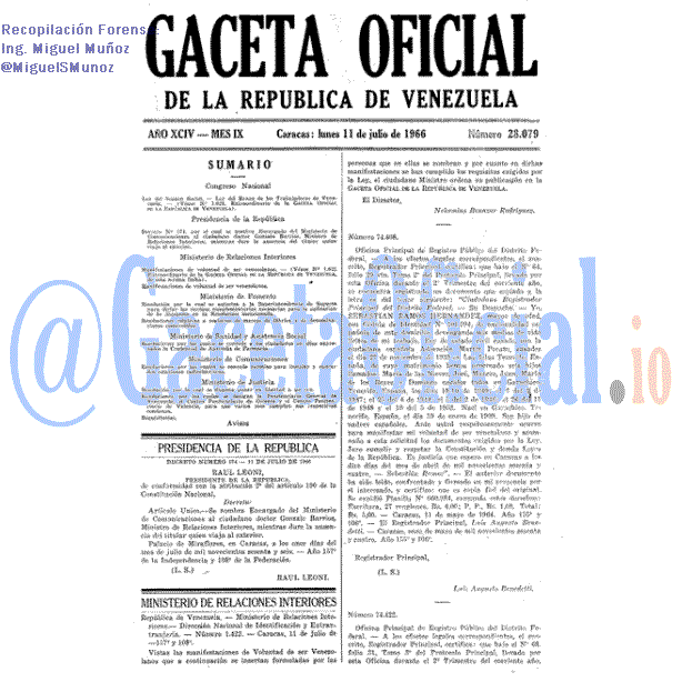 Gaceta Oficial 28079 del 11 Julio 1966