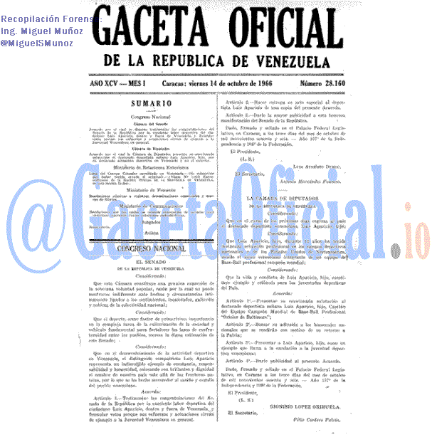Gaceta Oficial 28160 del 14 Octubre 1966