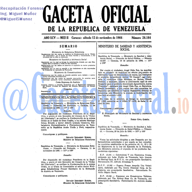 Gaceta Oficial 28184 del 12 Noviembre 1966
