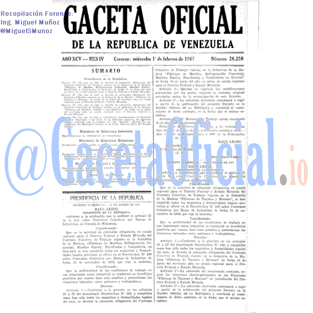 Gaceta Oficial 28250 del 1 Febrero 1967