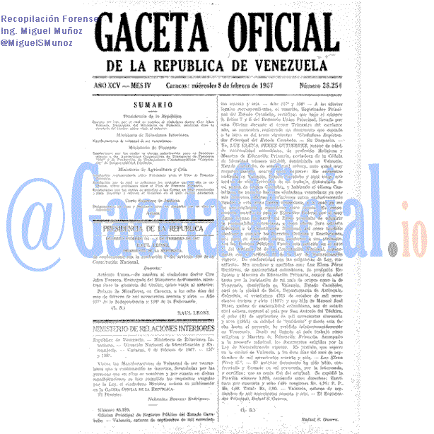 Gaceta Oficial 28254 del 8 Febrero 1967