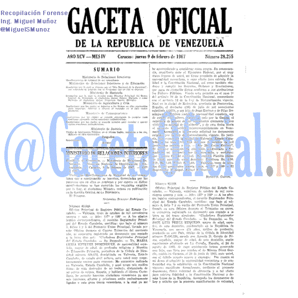 Gaceta Oficial 28255 del 9 Febrero 1967