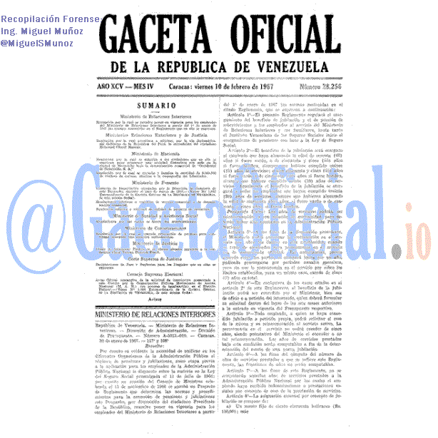 Gaceta Oficial 28256 del 10 Febrero 1967