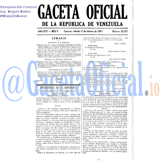 Gaceta Oficial 28257 del 11 Febrero 1967