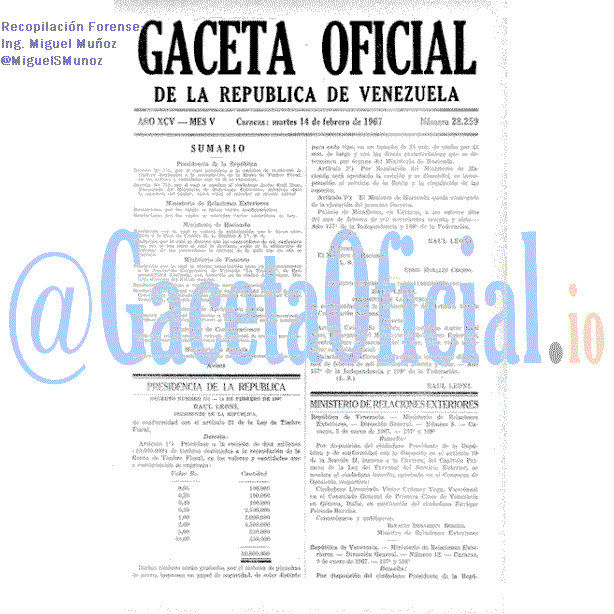 Gaceta Oficial 28259 del 14 Febrero 1967