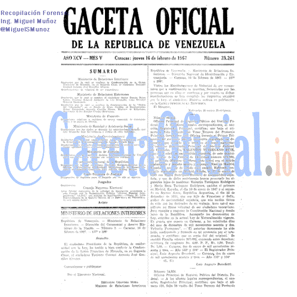 Gaceta Oficial 28261 del 16 Febrero 1967