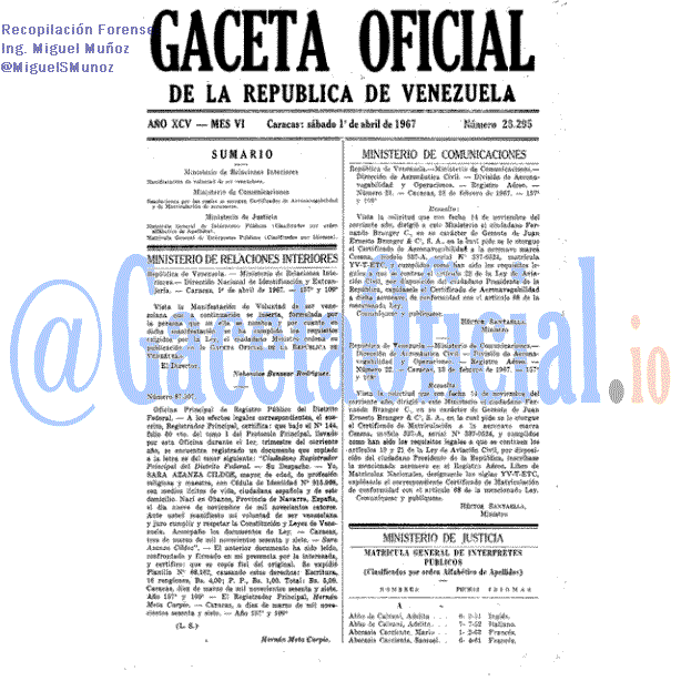 Gaceta Oficial 28295 del 1 Abril 1967