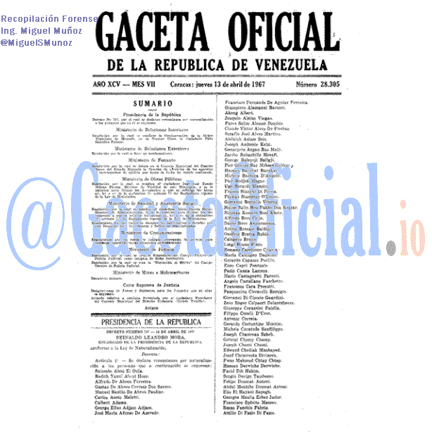 Gaceta Oficial 28305 del 13 Abril 1967