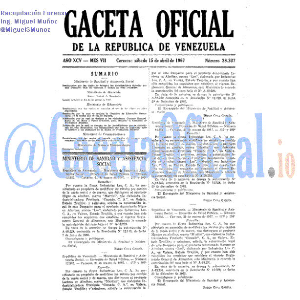 Gaceta Oficial 28307 del 15 Abril 1967