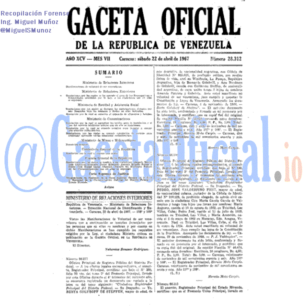Gaceta Oficial 28312 del 22 Abril 1967
