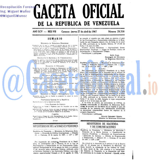 Gaceta Oficial 28316 del 27 Abril 1967