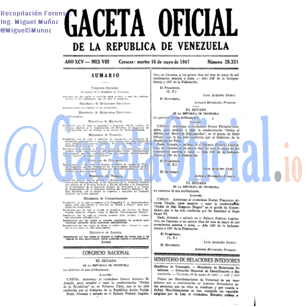 Gaceta Oficial 28331 del 16 Mayo 1967