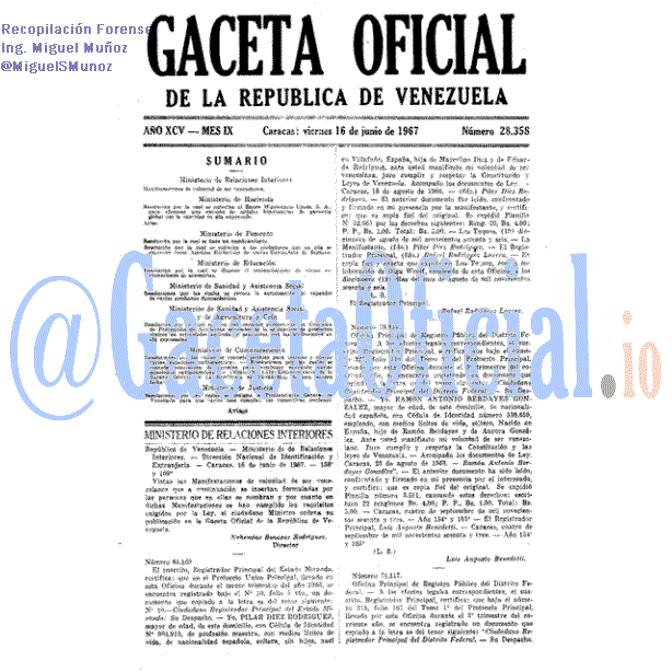 Gaceta Oficial 28358 del 16 Junio 1967