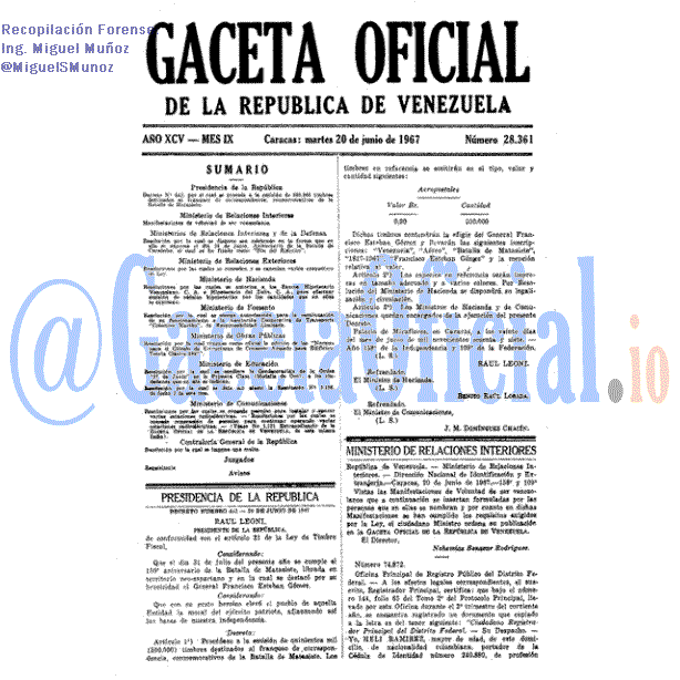 Gaceta Oficial 28361 del 20 Junio 1967