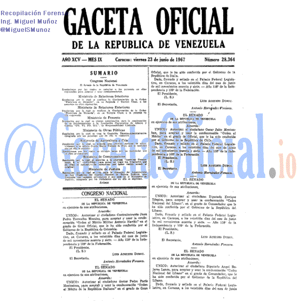 Gaceta Oficial 28364 del 23 Junio 1967