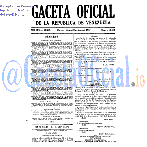 Gaceta Oficial 28368 del 29 Junio 1967