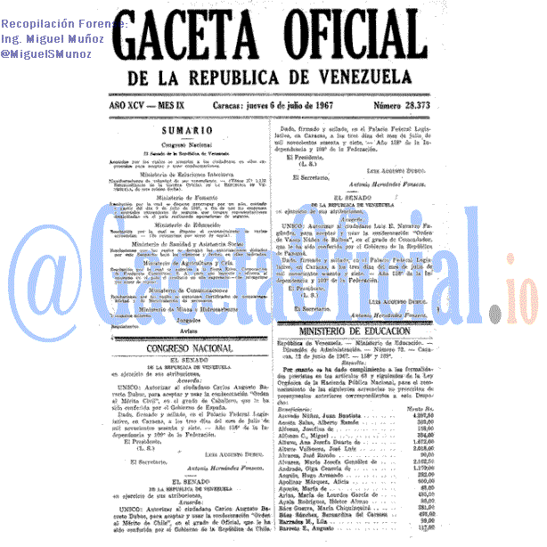 Gaceta Oficial 28373 del 6 Julio 1967