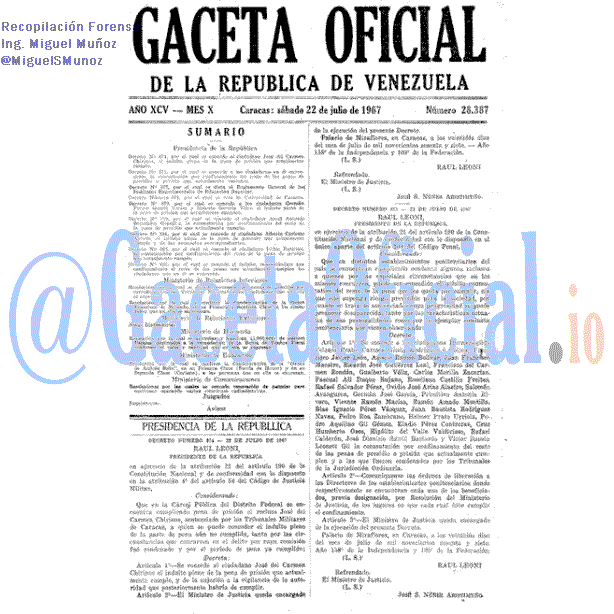 Gaceta Oficial 28387 del 22 Julio 1967