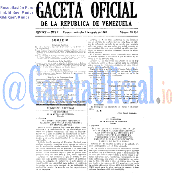 Gaceta Oficial 28394 del 2 Agosto 1967