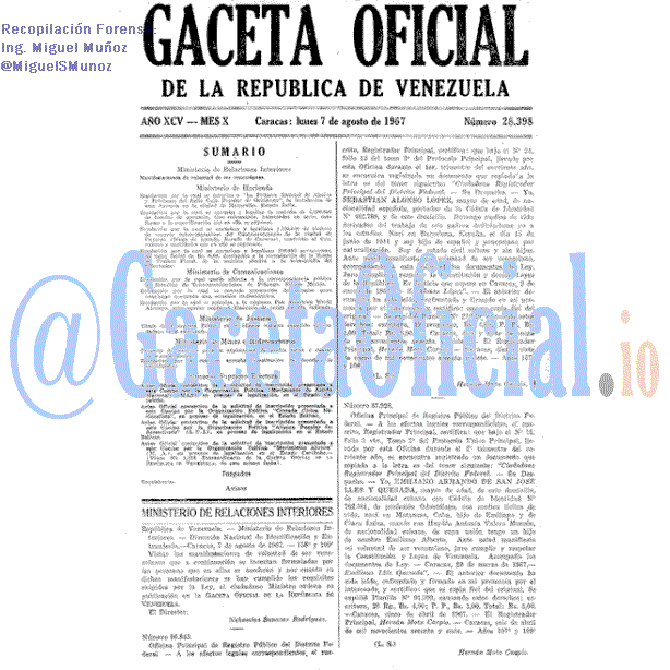 Gaceta Oficial 28398 del 7 Agosto 1967