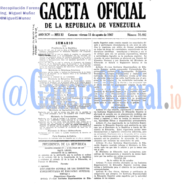 Gaceta Oficial 28402 del 11 Agosto 1967