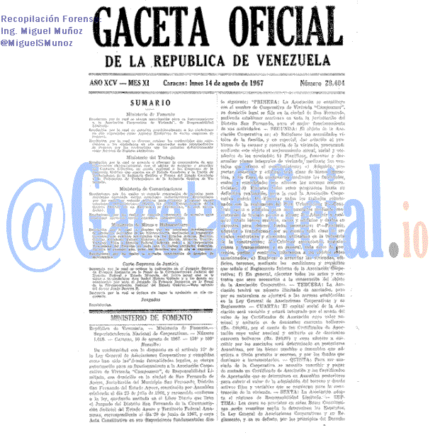 Gaceta Oficial 28404 del 14 Agosto 1967