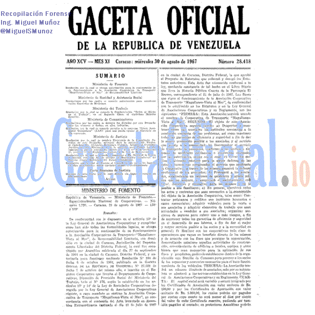 Gaceta Oficial 28418 del 30 Agosto 1967
